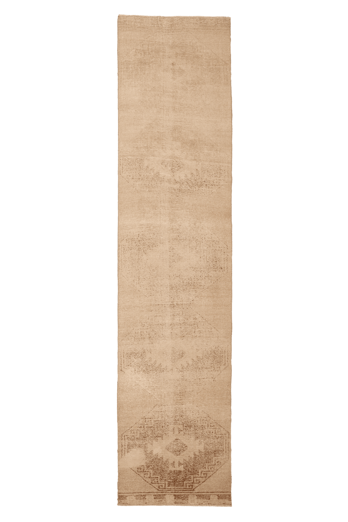 Vintage Malatya Turkish Runner Rug 3x13 ft — Beige & Brown Geometric