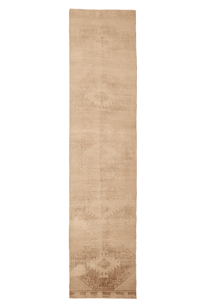 Vintage Malatya Turkish Runner Rug 3x13 ft — Beige & Brown Geometric
