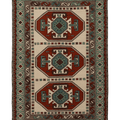 Vintage Nevşehir Turkish Area Rug 4x6 ft — Beige & Red Geometric