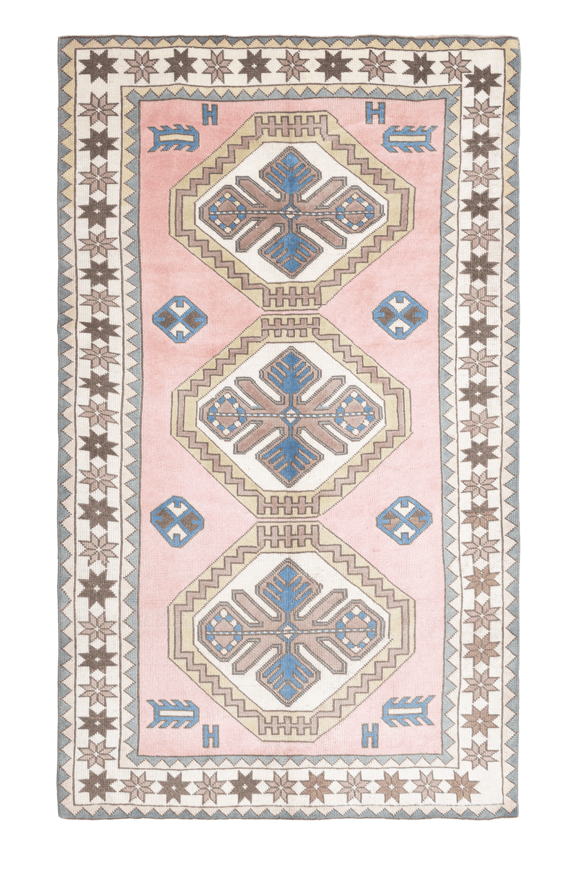 Vintage Niğde Turkish Area Rug 4x8 ft — Orange & Beige Geometric