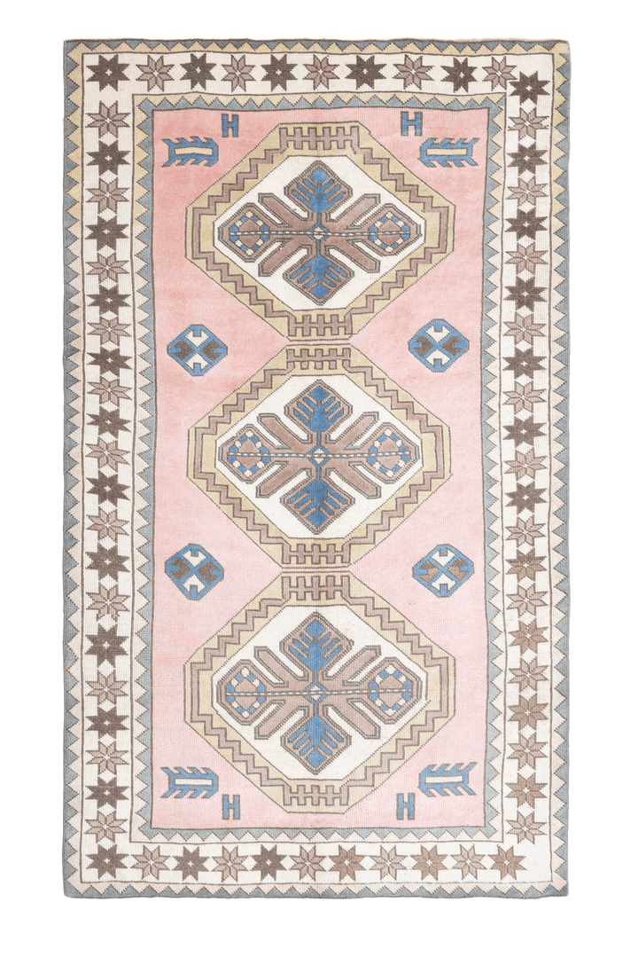 Vintage Niğde Turkish Area Rug 4x8 ft — Orange & Beige Geometric