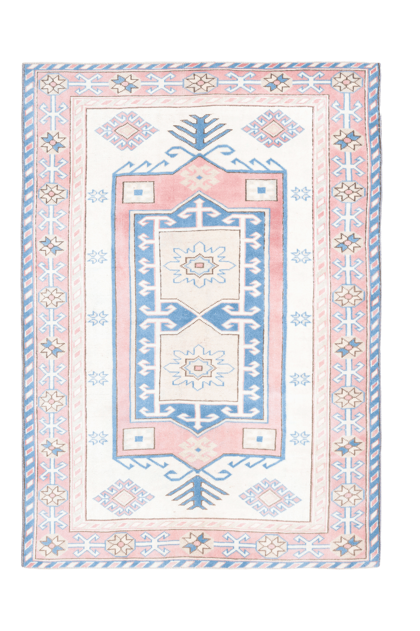 Vintage Niğde Turkish Area Rug 5x6 ft — White & Red Geometric