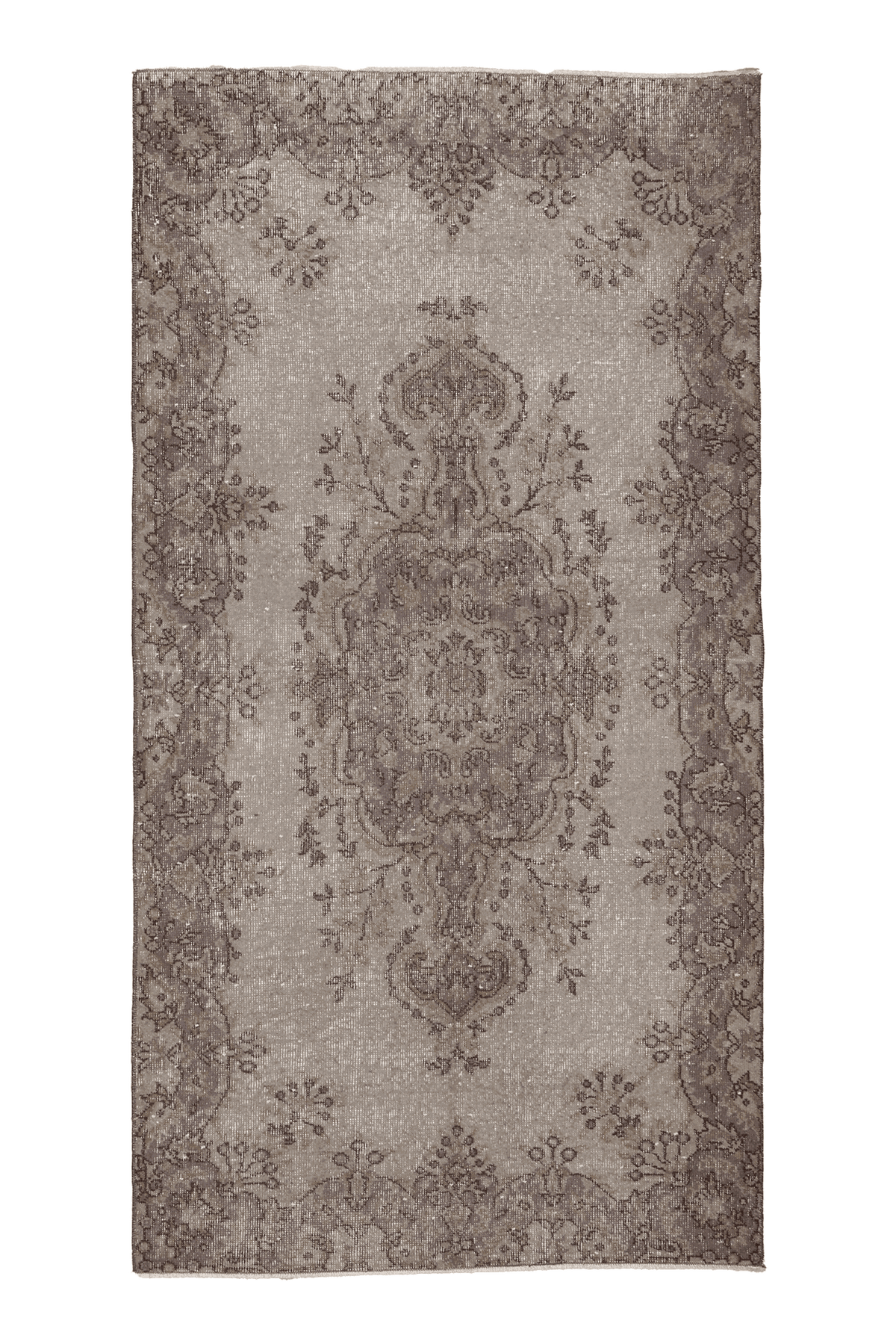 Vintage Isparta Turkish Area Rug 4x7 ft — Gray & Beige Floral