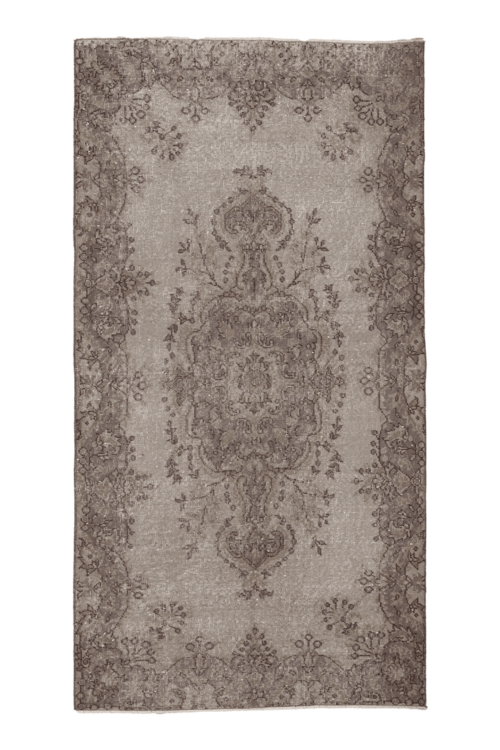 Vintage Isparta Turkish Area Rug 4x7 ft — Gray & Beige Floral