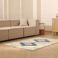 Vintage Kars Turkish Runner Rug 4x6 ft — Beige & Blue Geometric