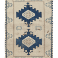 Vintage Kars Turkish Runner Rug 4x6 ft — Beige & Blue Geometric
