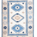 Vintage Niğde Turkish Area Rug 5x8 ft — White & Navy Geometric