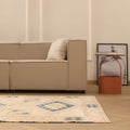 Vintage Kars Turkish Runner Rug 5x7 ft — Beige & Blue Geometric