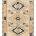 Vintage Kars Turkish Runner Rug 5x7 ft — Beige & Blue Geometric