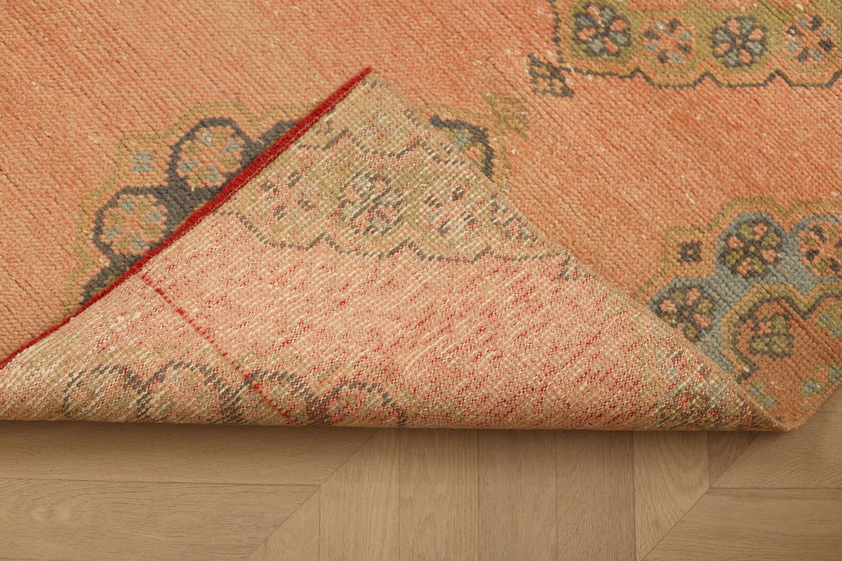 Vintage Konya Turkish Runner Rug 2x8 ft — Orange & Green Geometric