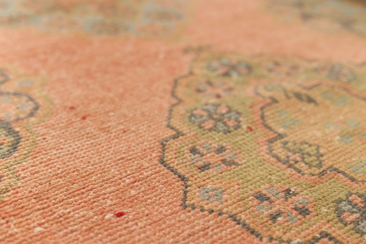 Vintage Konya Turkish Runner Rug 2x8 ft — Orange & Green Geometric