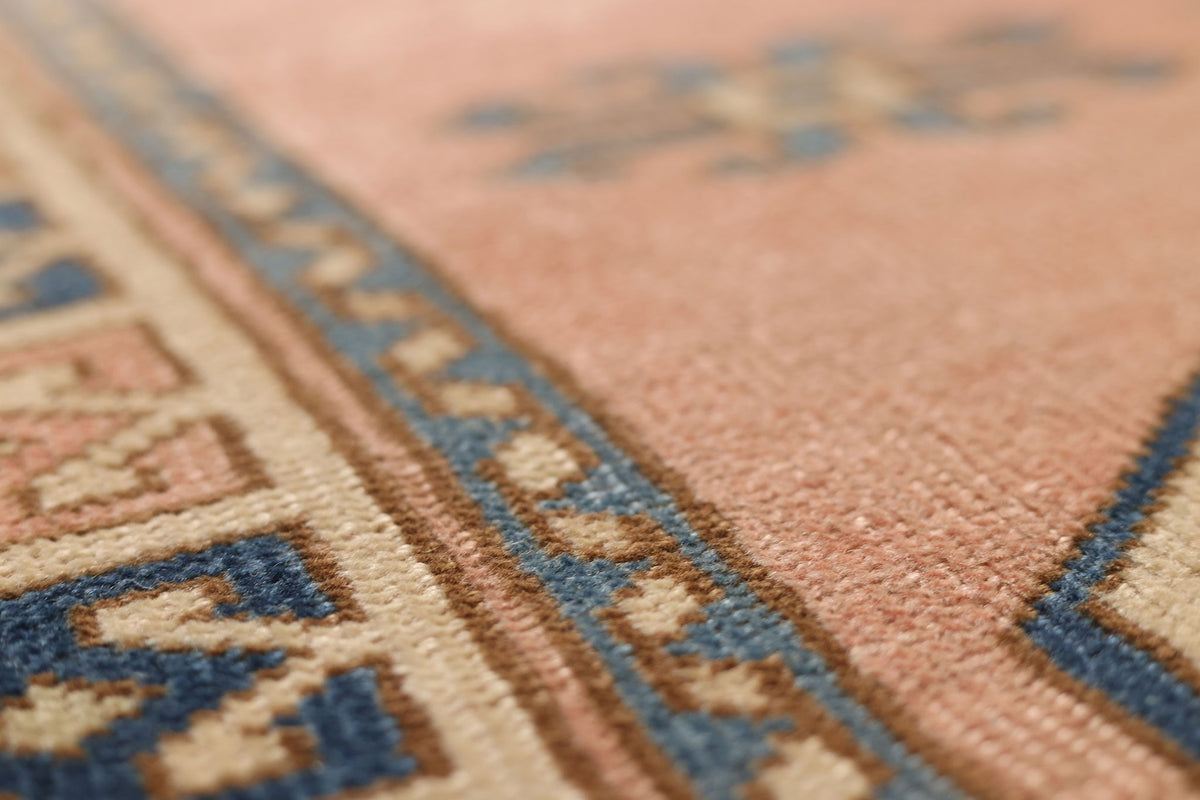 Vintage Nevşehir Turkish Area Rug 4x6 ft — Pink & Blue Geometric