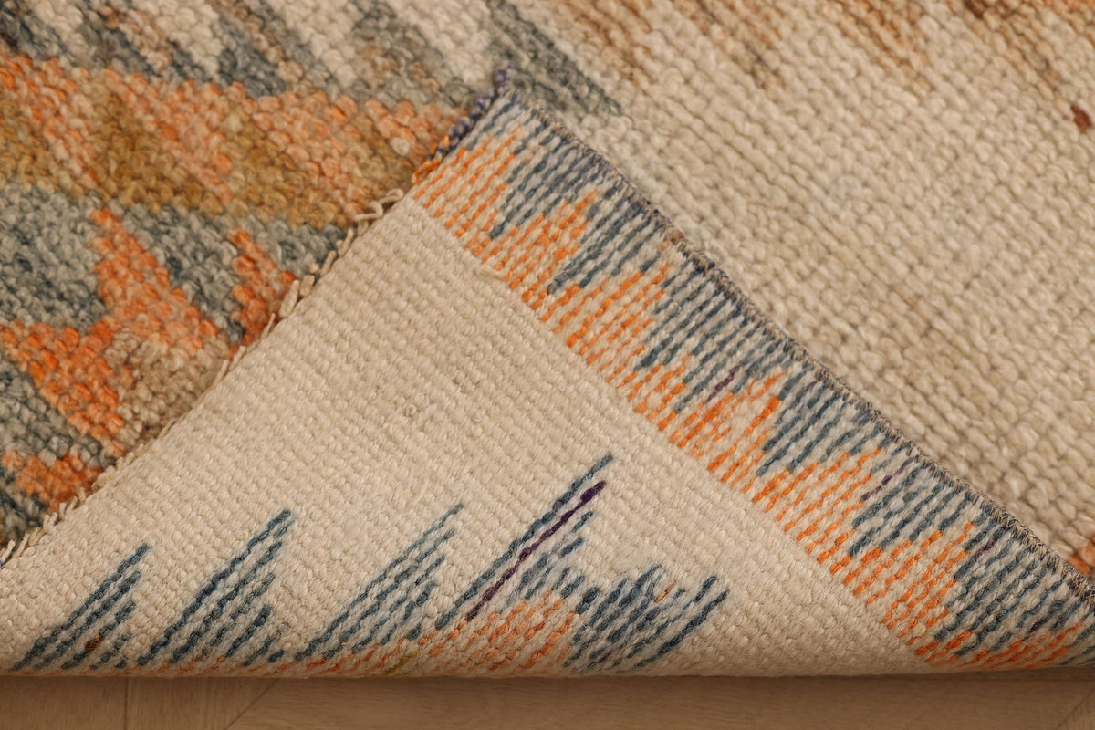Vintage Uşak Turkish Runner Rug 3x7 ft — Beige & Orange Southwestern