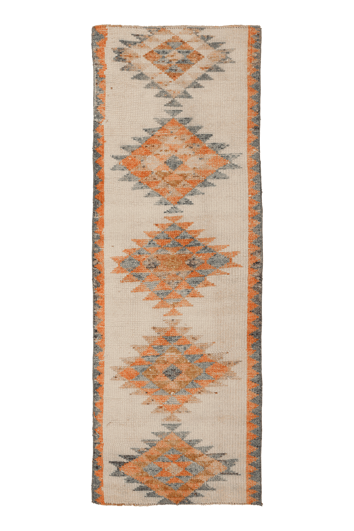Vintage Uşak Turkish Runner Rug 3x7 ft — Beige & Orange Southwestern