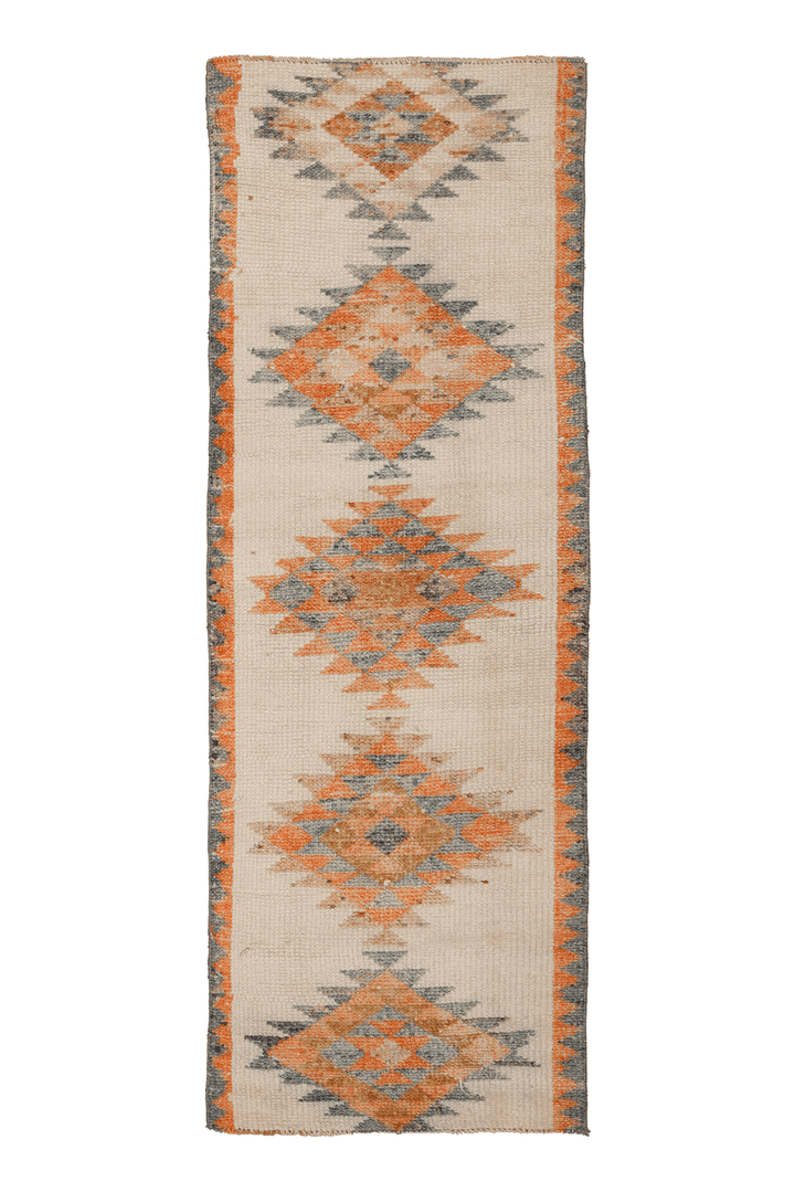 Vintage Uşak Turkish Runner Rug 3x7 ft — Beige & Orange Southwestern