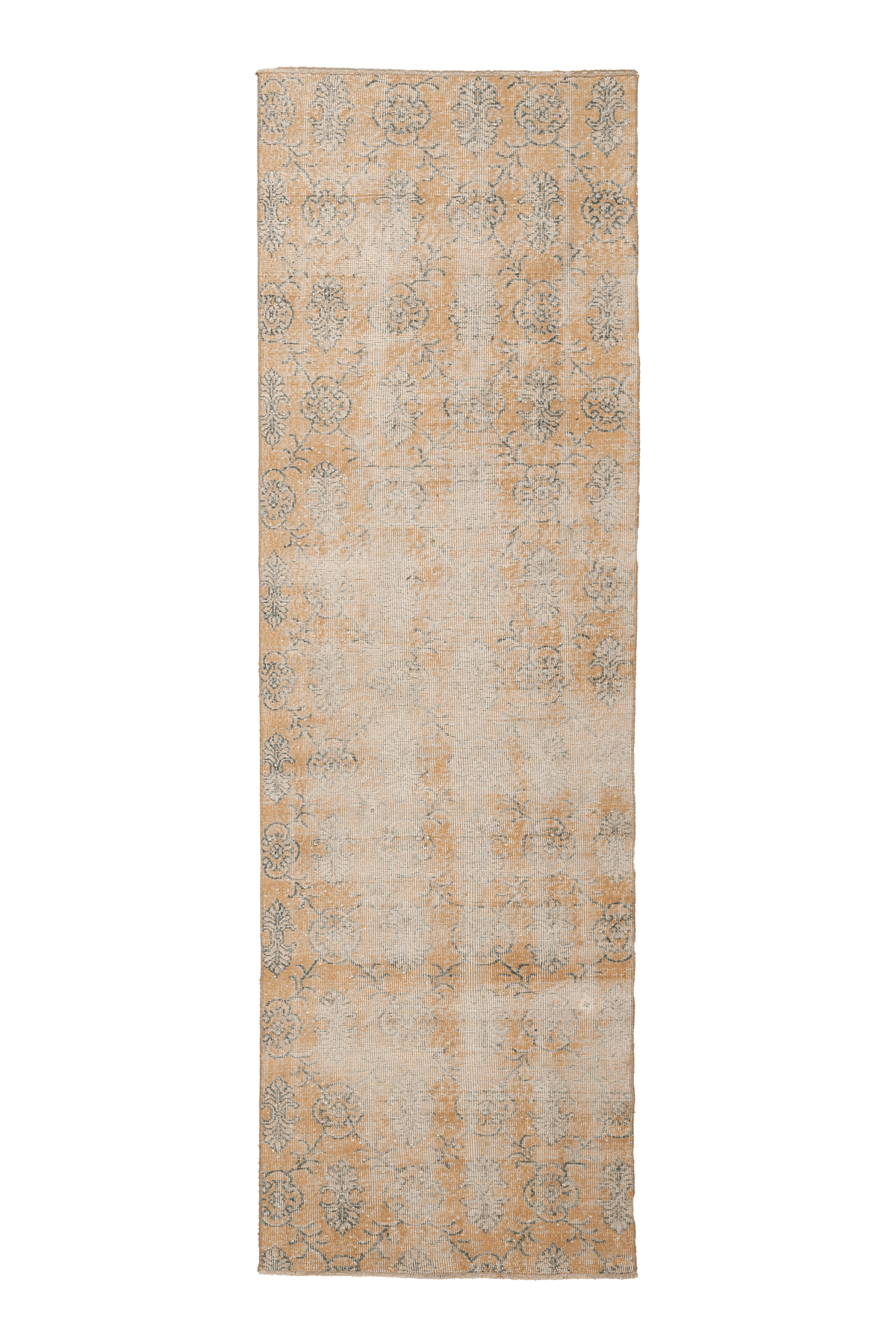 Vintage Isparta Turkish Runner Rug 3x9 ft — Orange & Beige Floral