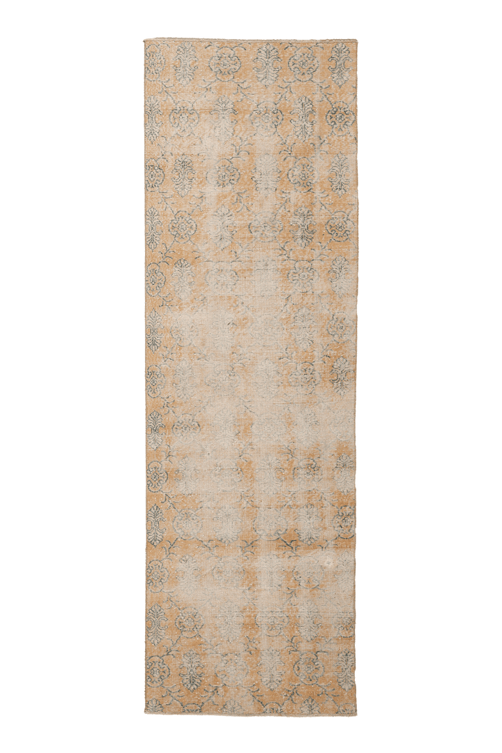 Vintage Isparta Turkish Runner Rug 3x9 ft — Orange & Beige Floral