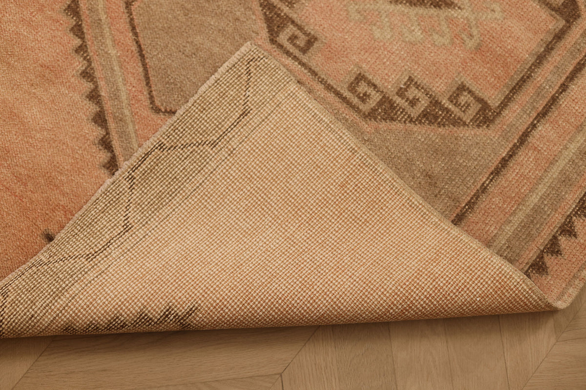 Vintage Malatya Turkish Runner Rug 2x12 ft — Pink & Brown Geometric