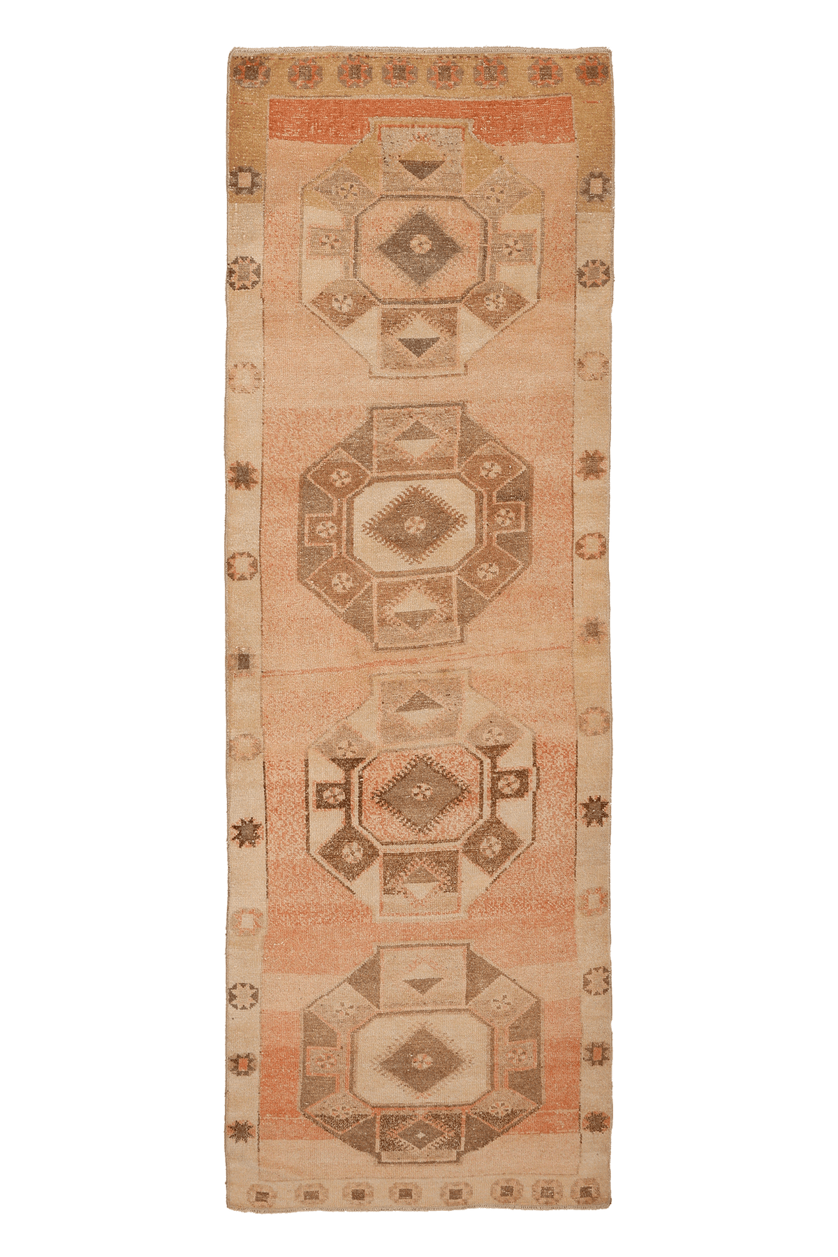 Vintage Malatya Turkish Runner Rug 3x9 ft — Orange & Brown Geometric