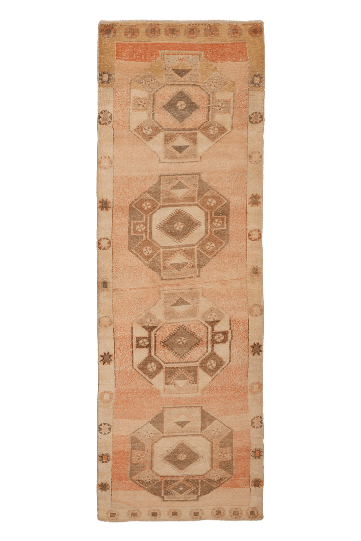 Vintage Malatya Turkish Runner Rug 3x9 ft — Orange & Brown Geometric