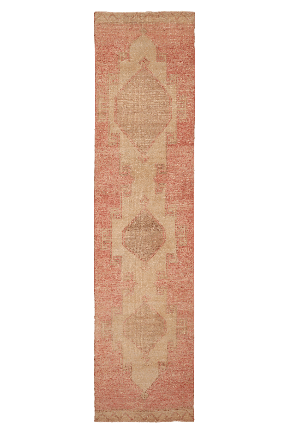 Vintage Malatya Turkish Runner Rug 3x12 ft — Red & Beige Geometric