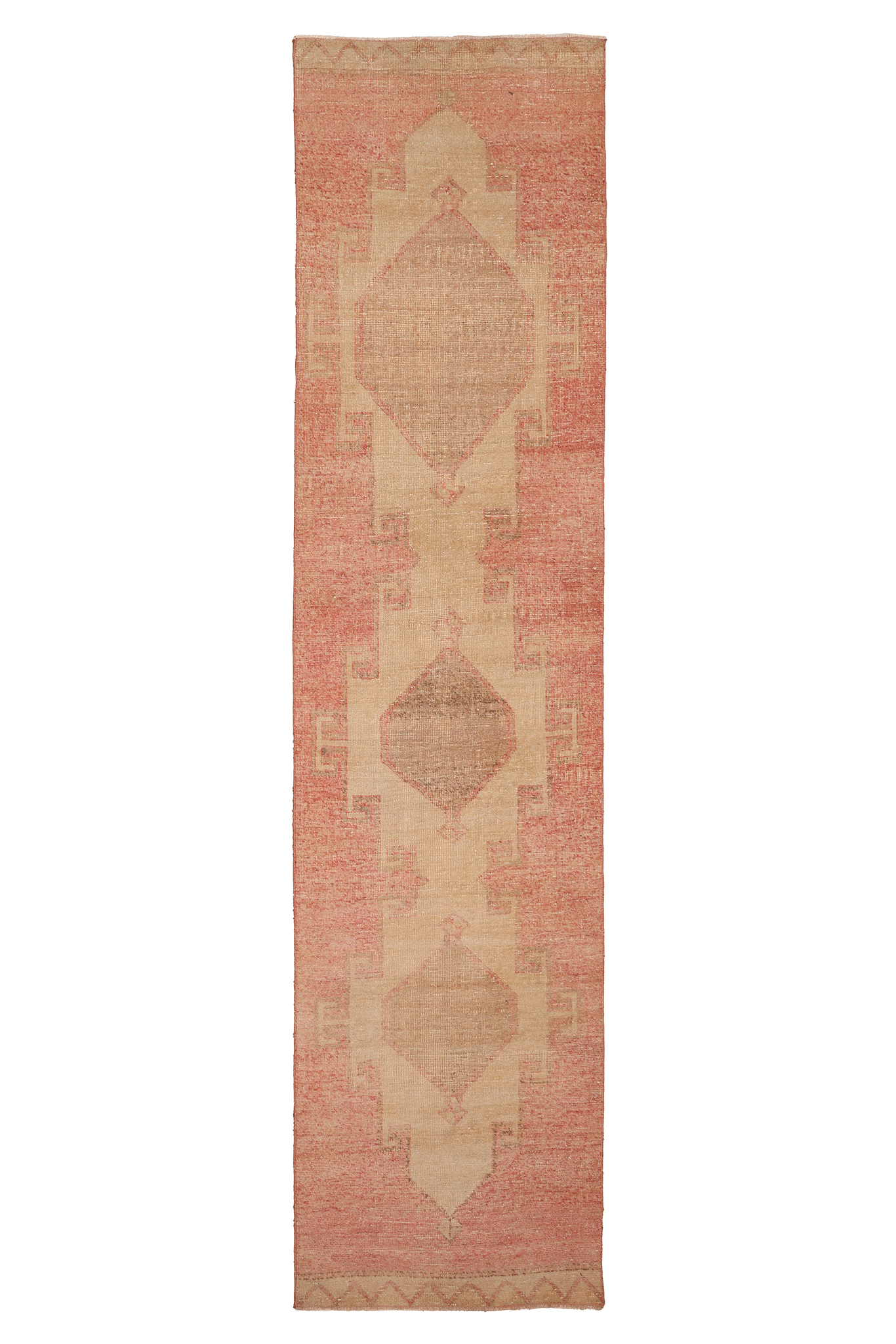 Vintage Malatya Turkish Runner Rug 3x12 ft — Red & Beige Geometric