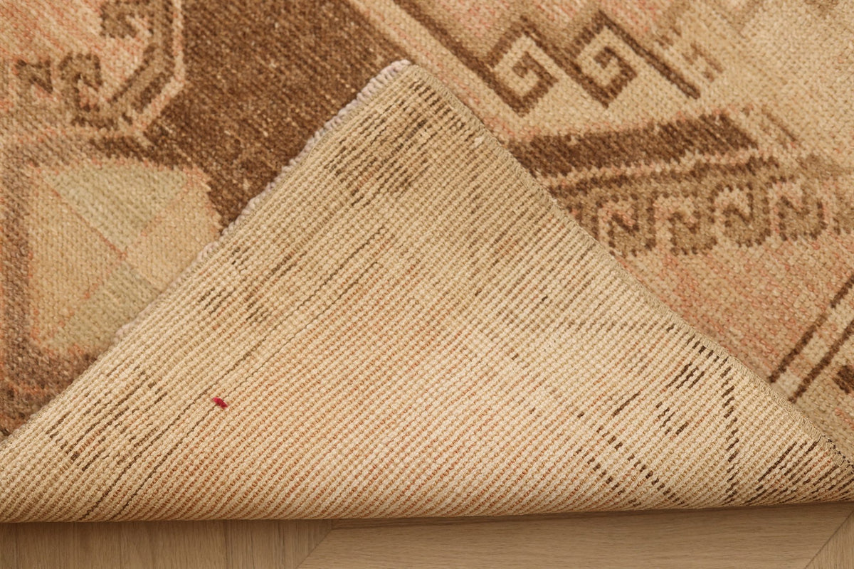 Vintage Malatya Turkish Runner Rug 3x12 ft — Beige & Brown Geometric