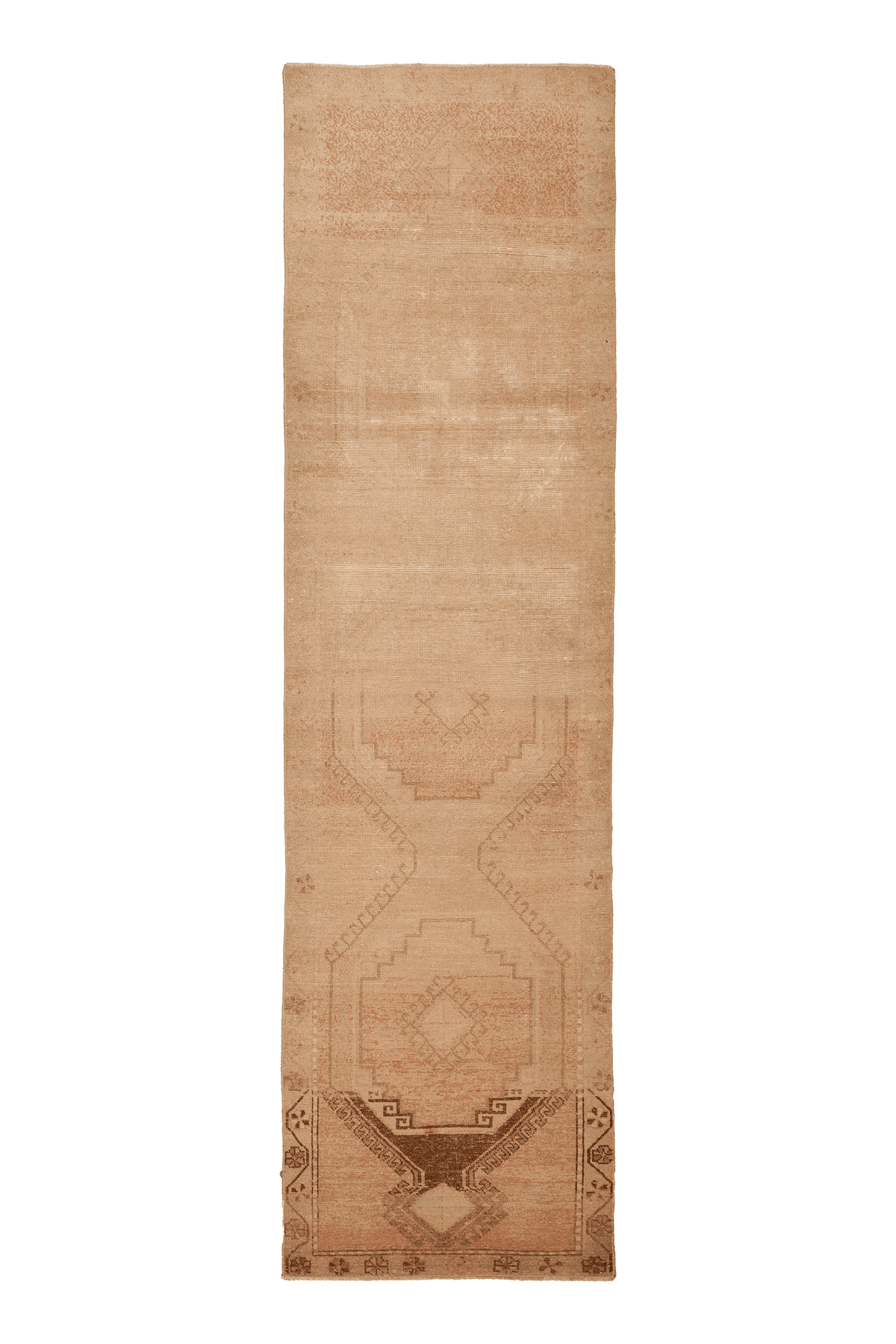 Vintage Malatya Turkish Runner Rug 3x12 ft — Beige & Brown Geometric