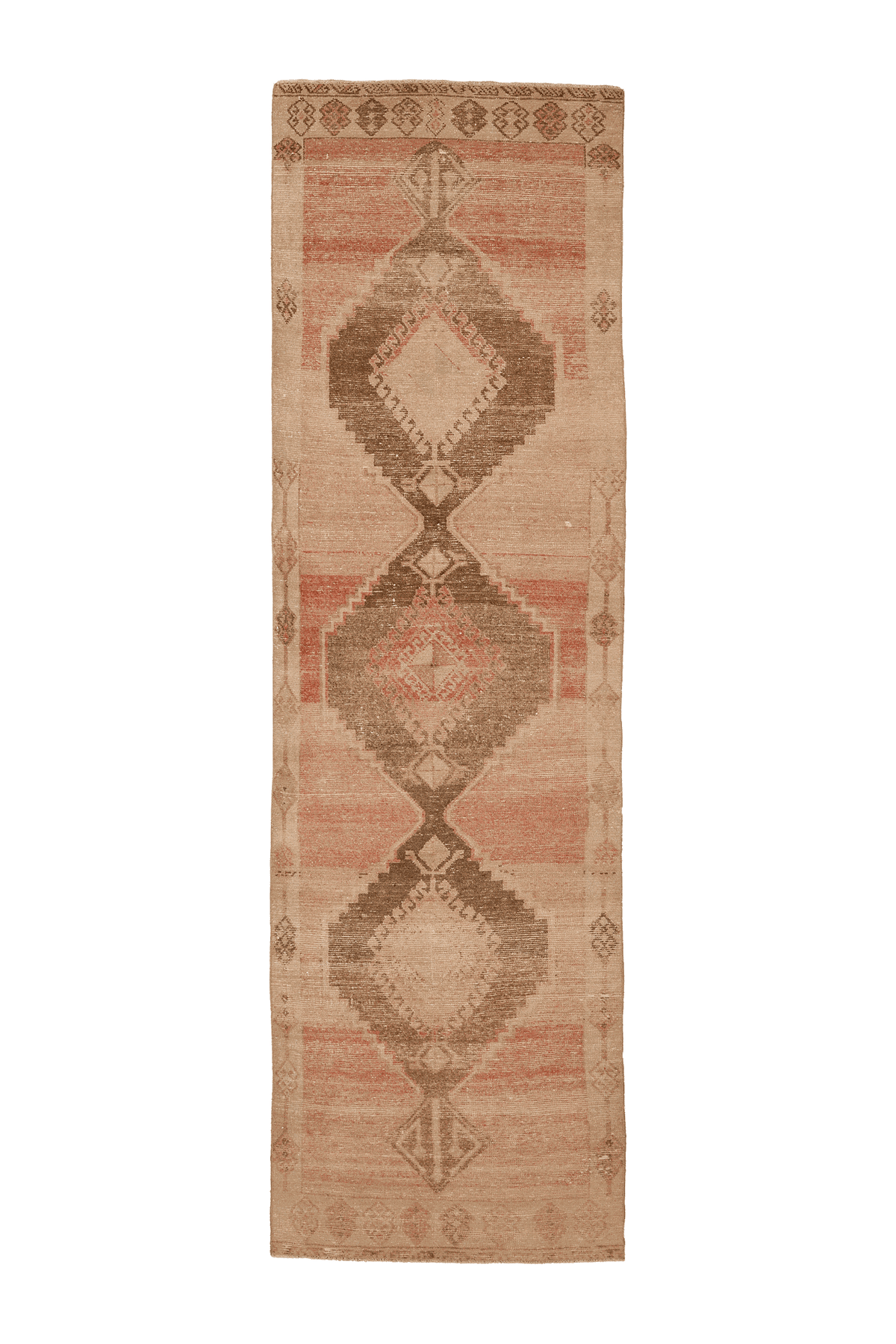 Vintage Malatya Turkish Runner Rug 4x12 ft — Beige & Brown Geometric