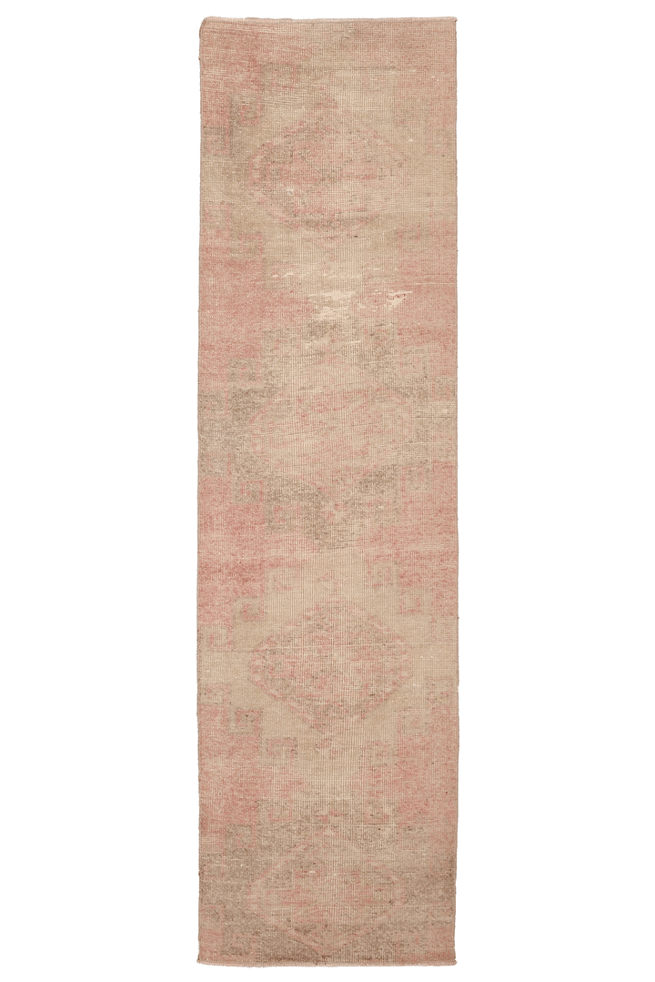 Vintage Malatya Turkish Runner Rug 2x9 ft — Pink & Beige Distressed