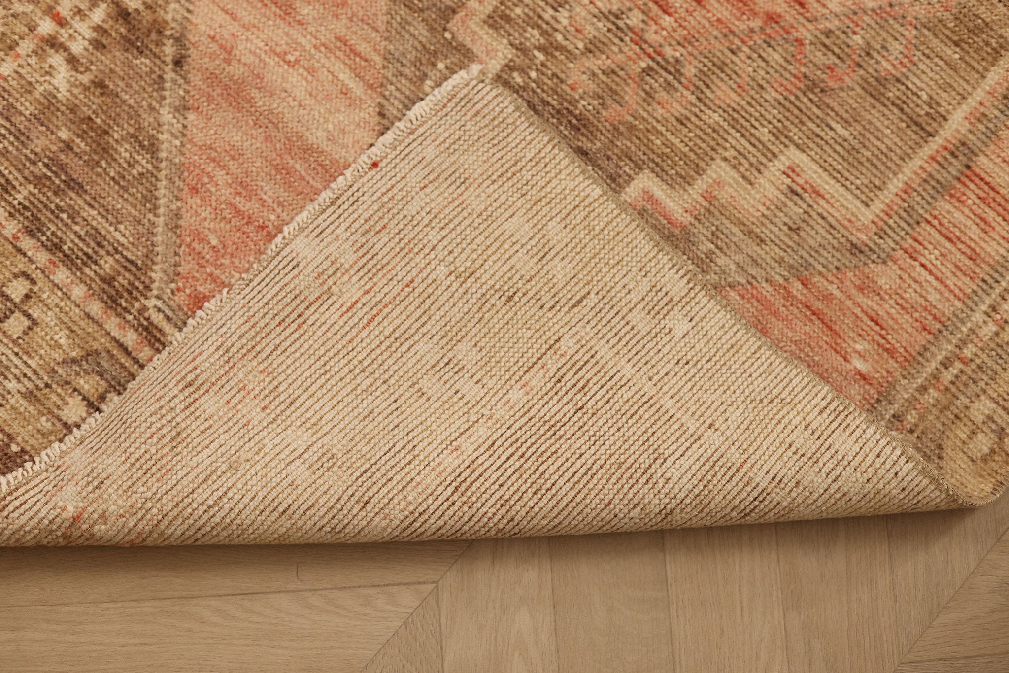 Vintage Malatya Turkish Runner Rug 2x10 ft — Brown & Pink Geometric