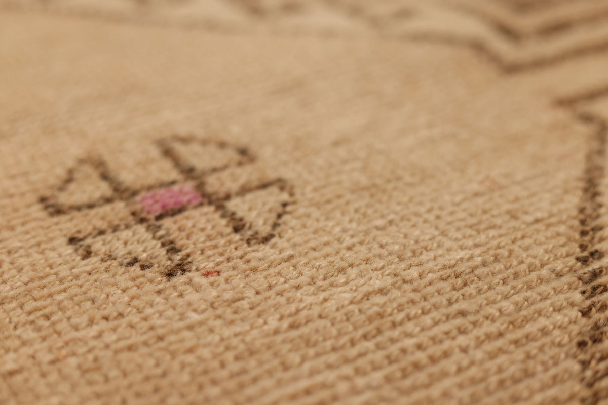 Vintage Malatya Turkish Runner Rug 2x11 ft — Beige & Pink Geometric