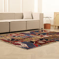 Vintage Turkish Area Rug 5x7 ft — Red & Blue Patchwork