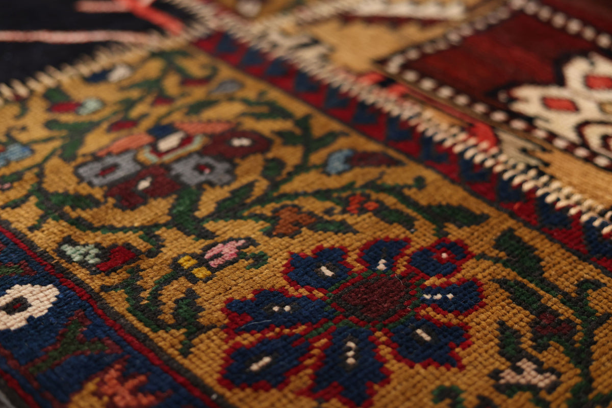 Vintage Turkish Area Rug 5x7 ft — Red & Blue Patchwork