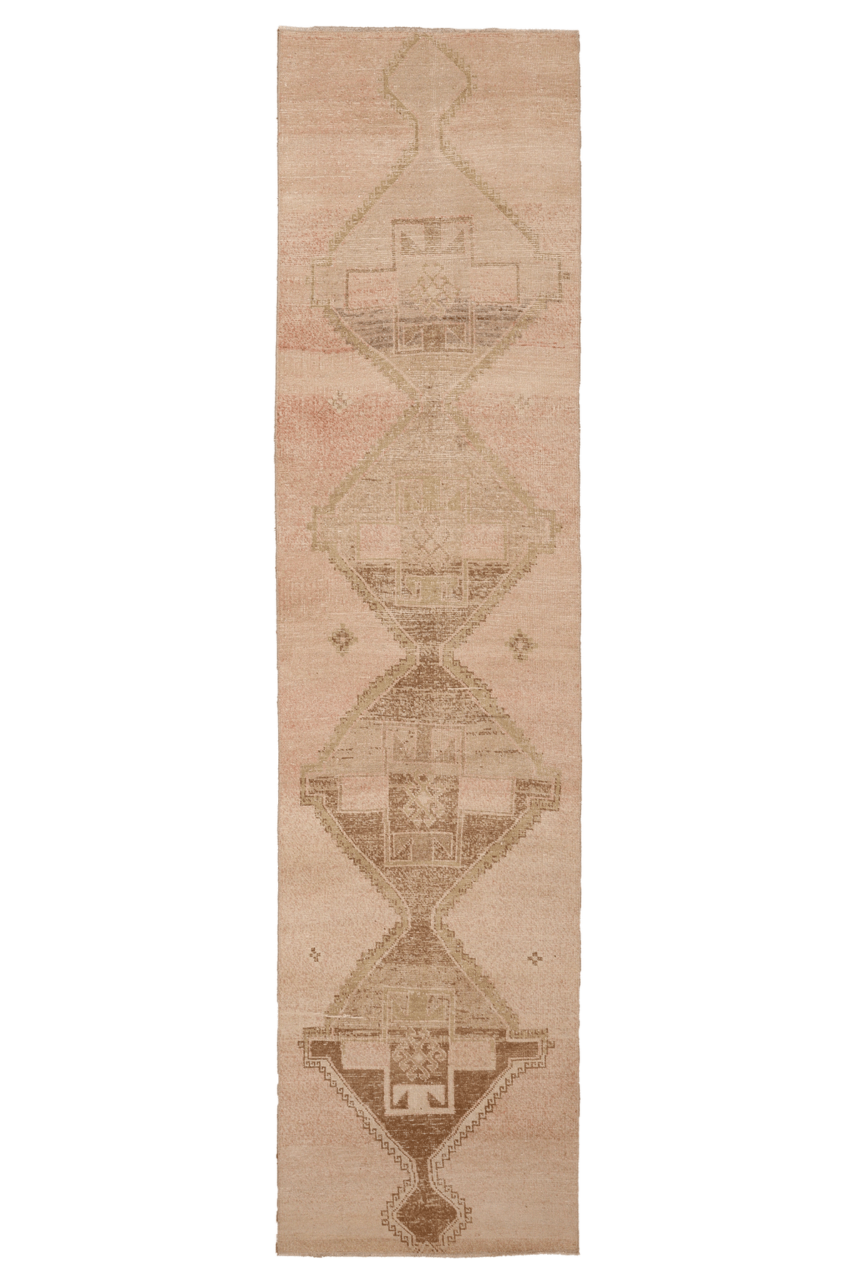 Vintage Malatya Turkish Runner Rug 2x11 ft — Beige & Brown Geometric (No. 49372)