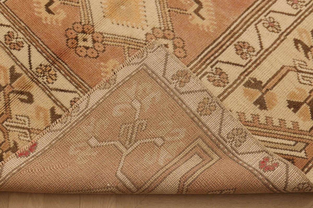 Vintage Muğla Turkish Area Rug 4x7 ft — Beige & Brown Geometric