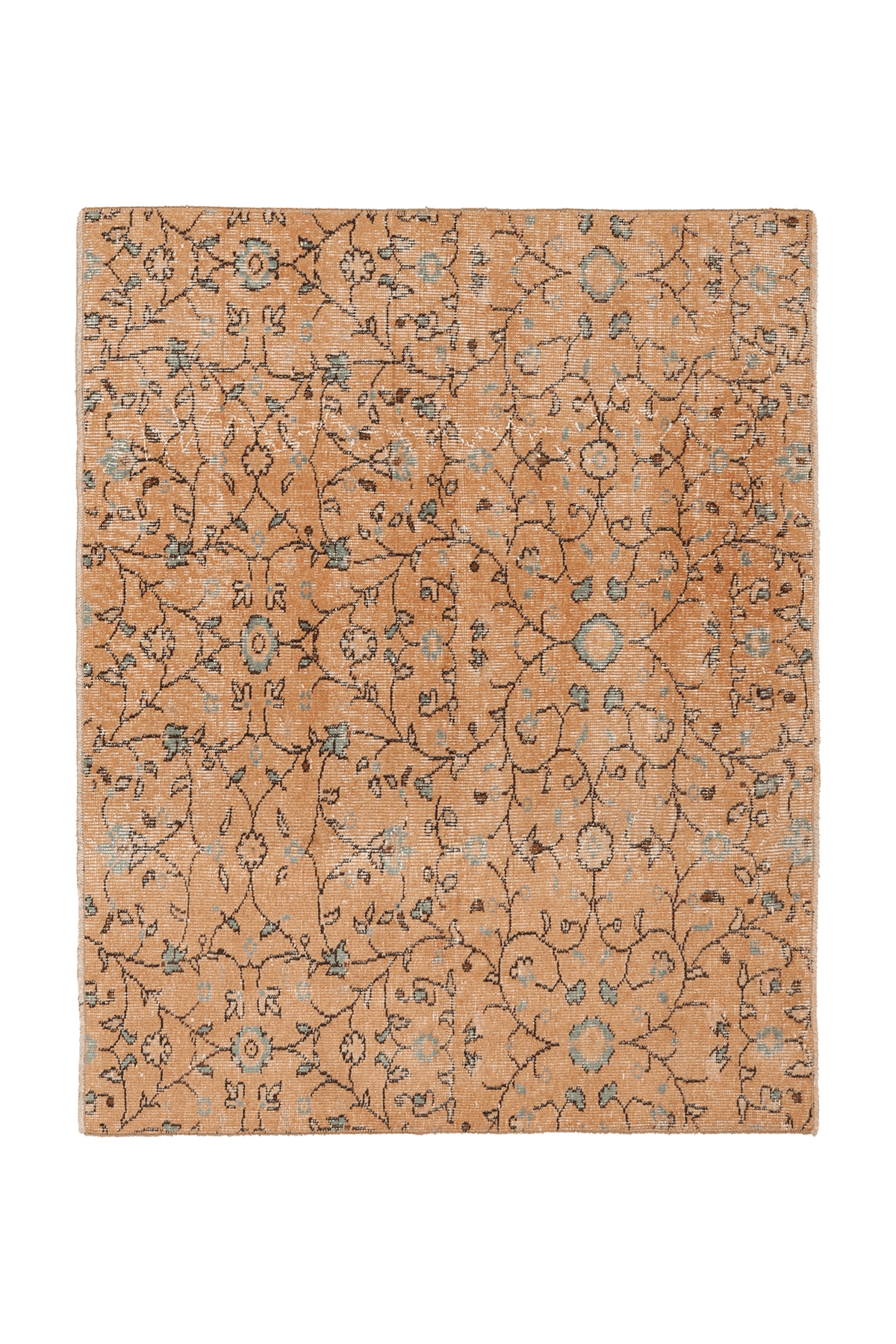 Vintage Isparta Turkish Area Rug 4x5 ft — Orange & Brown Floral