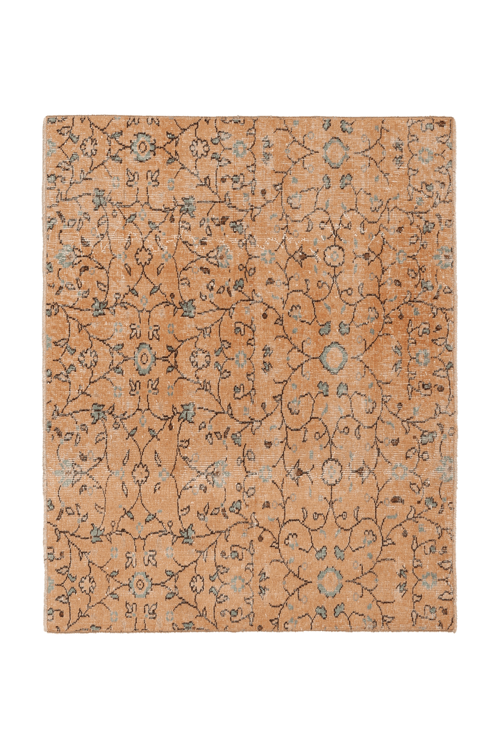 Vintage Isparta Turkish Area Rug 4x5 ft — Orange & Brown Floral