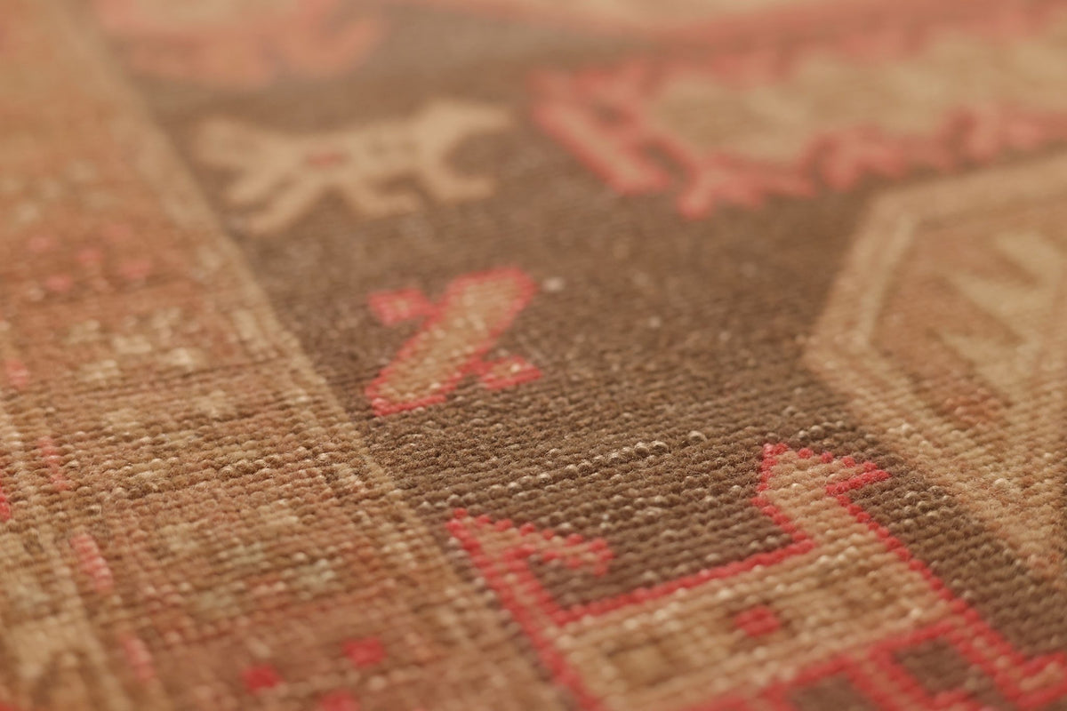 Vintage Southeastern Persian Style Runner Rug 4x10 ft — Brown & Red Geometric