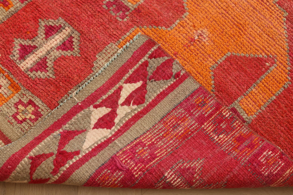 Vintage Southeastern Persian Style Runner Rug 3x10 ft — Red & Orange Geometric