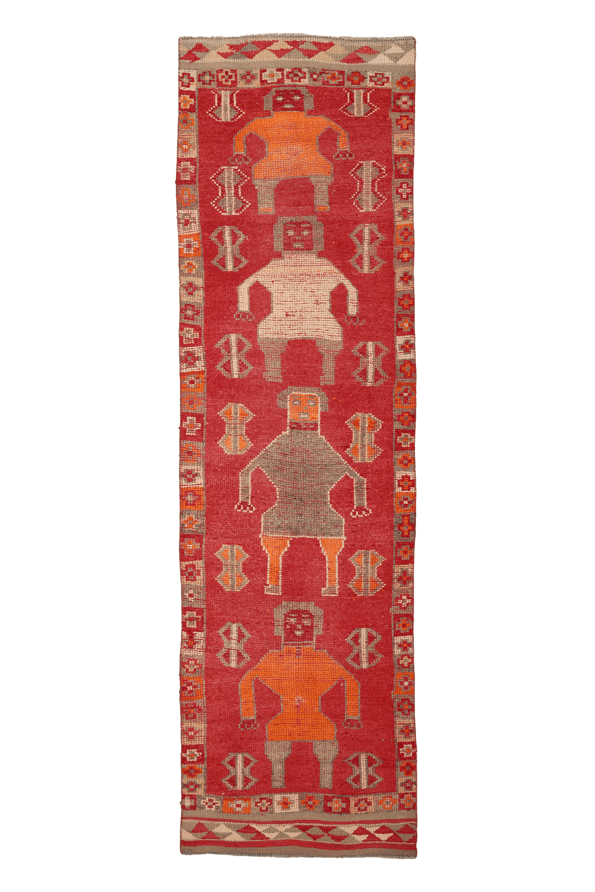 Vintage Southeastern Persian Style Runner Rug 3x10 ft — Red & Orange Geometric
