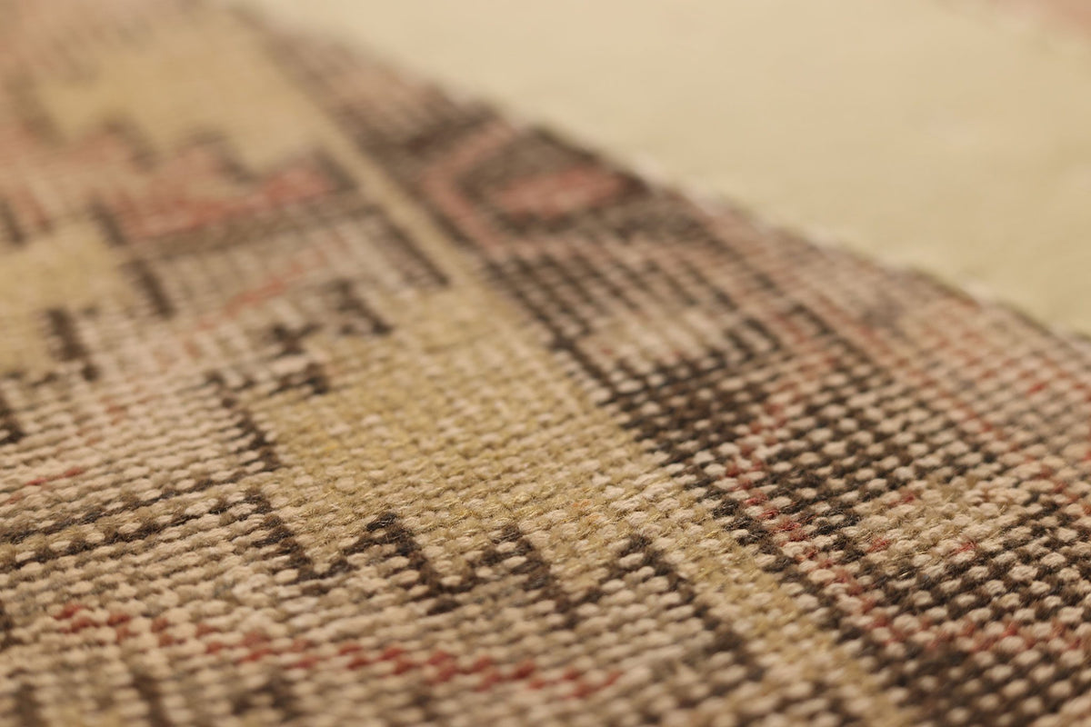 Vintage Elazığ Turkish Area Rug 4x8 ft — Beige & Brown Geometric