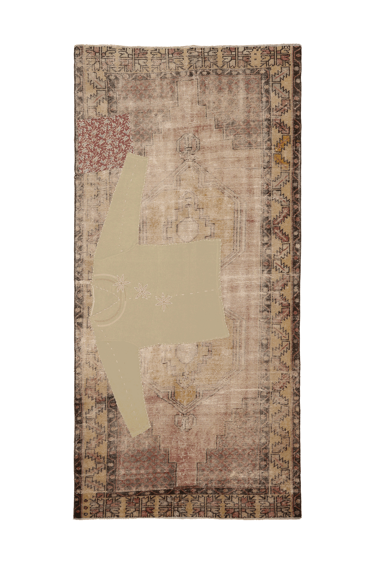 Vintage Elazığ Turkish Area Rug 4x8 ft — Beige & Brown Geometric