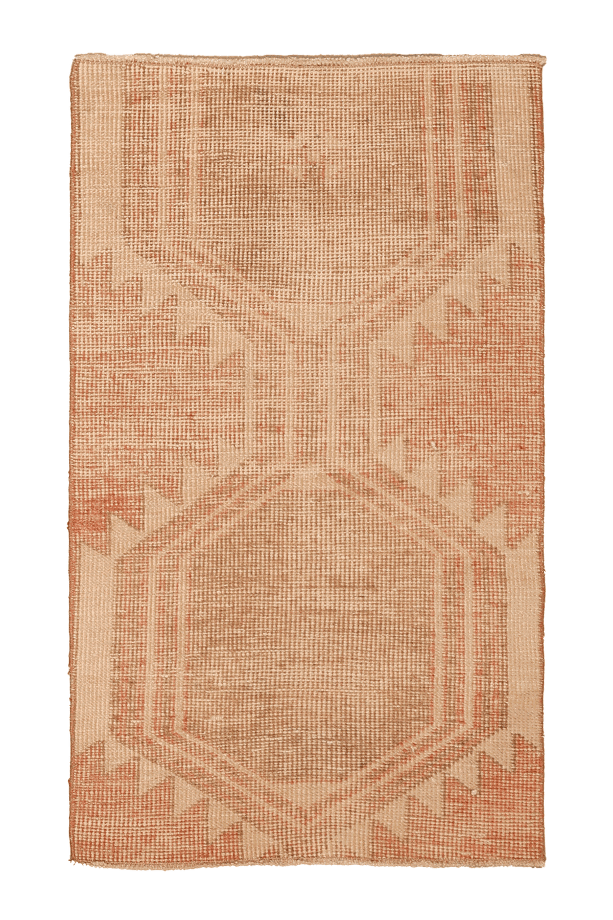Vintage Malatya Turkish Doormat Rug 2x4 ft — Beige & Orange Geometric