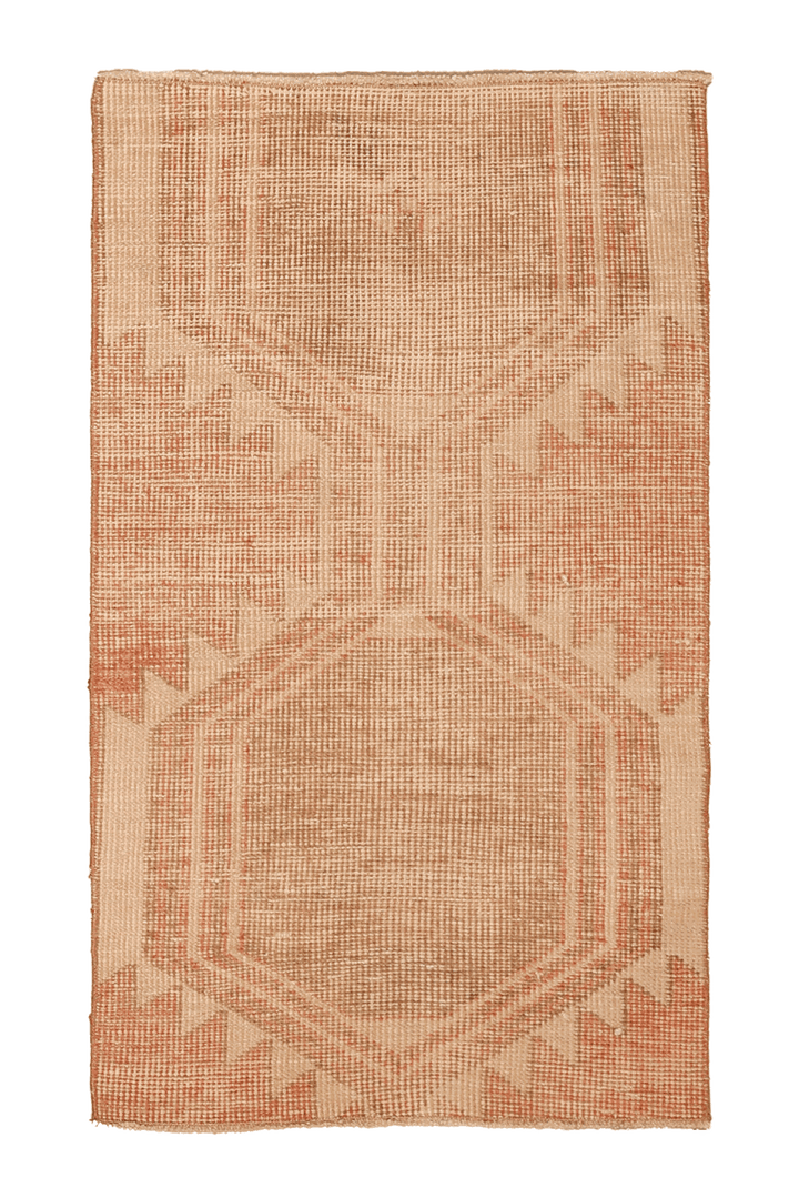 Vintage Malatya Turkish Doormat Rug 2x4 ft — Beige & Orange Geometric