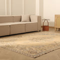 Vintage Manisa Turkish Area Rug 6x9 ft — Beige & Blue Floral (No. 50581)