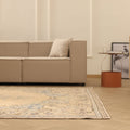 Vintage Manisa Turkish Area Rug 6x9 ft — Beige & Blue Floral (No. 50581)