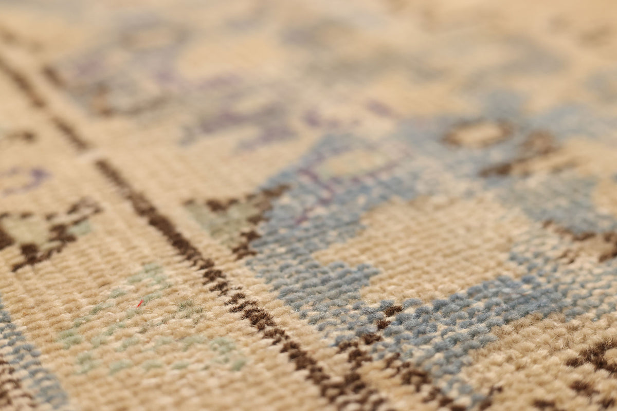 Vintage Manisa Turkish Area Rug 6x9 ft — Beige & Blue Floral (No. 50581)