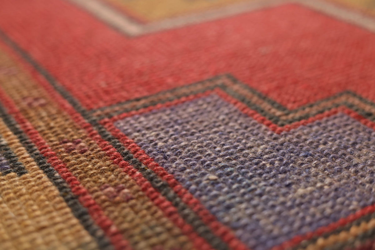 Vintage Afyon Turkish Area Rug 4x9 ft — Red & Brown Geometric