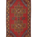 Vintage Afyon Turkish Area Rug 4x9 ft — Red & Brown Geometric